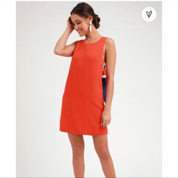 Lulus Joyful Red Orange Multi Stripe Tie-Back Mini Dress Size XL - Picture 9 of 9